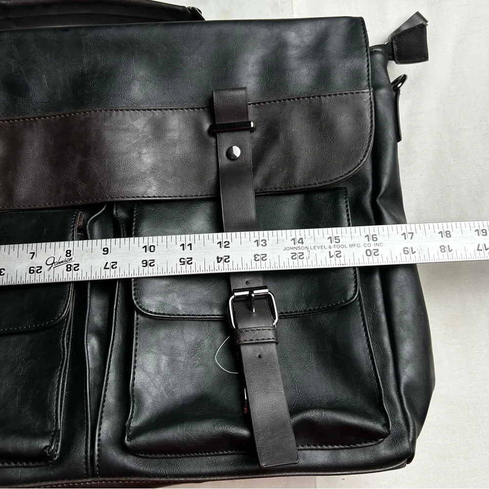 Professional Black and Dark Brown Leather Briefcase - Men's Business Bag